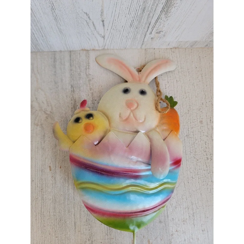 Spring egg vintage chick bunny carrot metal lawn Easter home decor figure
